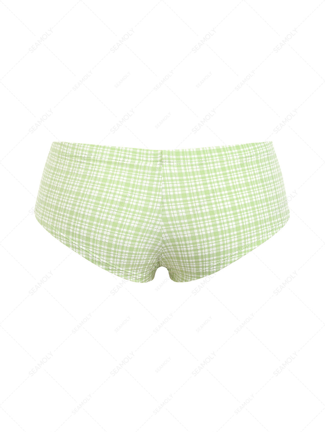 Seamolly Light Green Gingham Bowknot Bikini Bottom Cheeky Swim Boyshorts