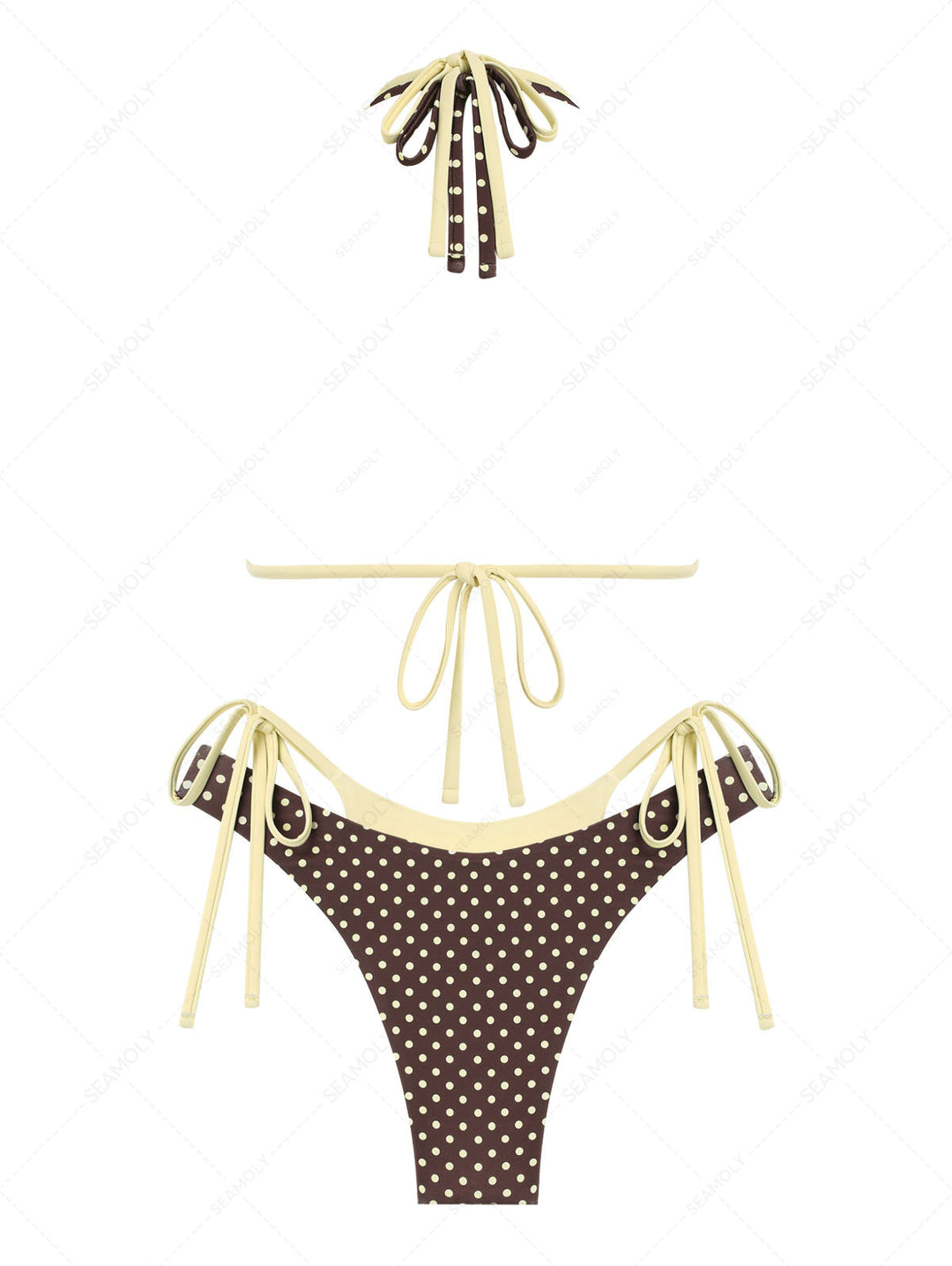 Seamolly Contrast Color Polka Dot Print O Ring Double Layer Bikini Set