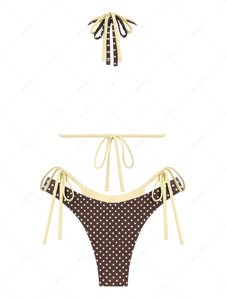 Seamolly Contrast Color Polka Dot Print O Ring Double Layer Bikini Set