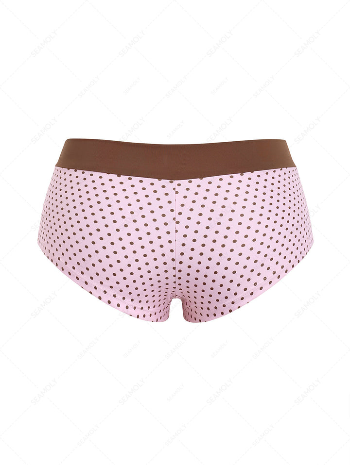 Seamolly 3 Piece Polka Dot Print Double Layer Cheeky Boyshort Bikini Set