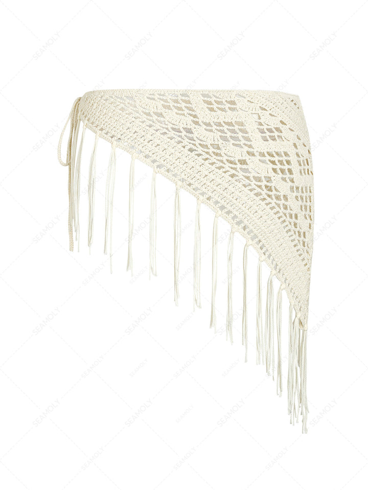 Hollow Out Crochet Fringed Triangle Cover Up Sarong