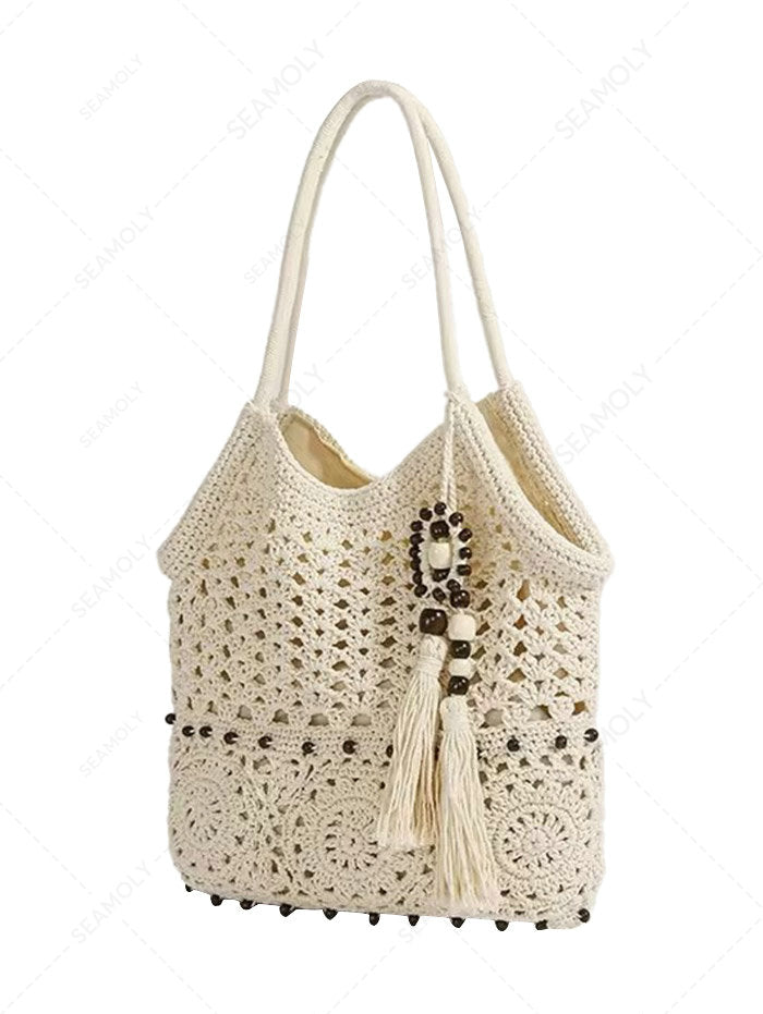 Crochet Hollow Out Beading Tassel Design Shoulder Handbag