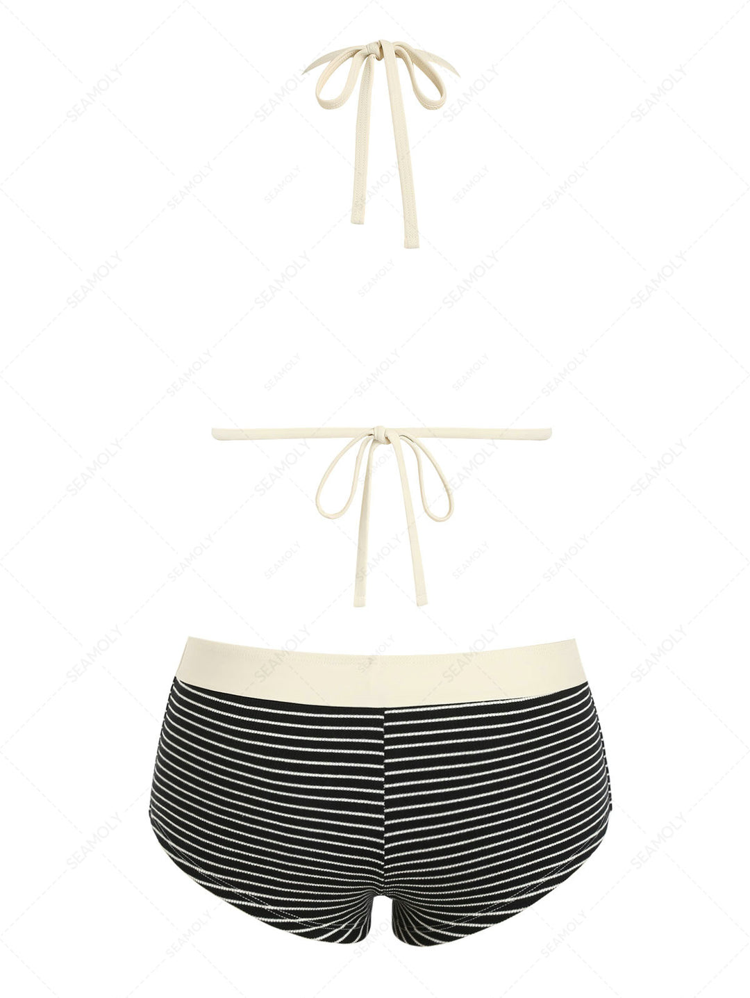 Seamolly Ribbed Striped Contrast Binding Cheeky Boyshorts Bikini Set