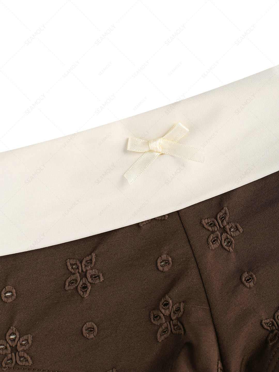 Seamolly Recycled Fabric Eyelet Jacquard Foldover Swim Bottom Bikini Boyshorts