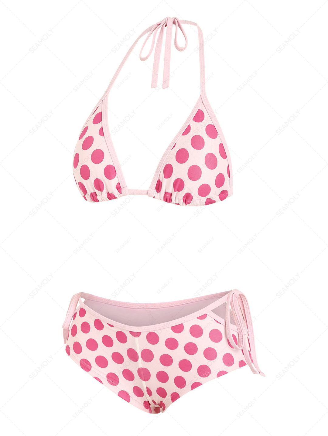 Seamolly Polka Dot Contrast Binding Cutout Tied Cheeky Boyshorts Bikini Set