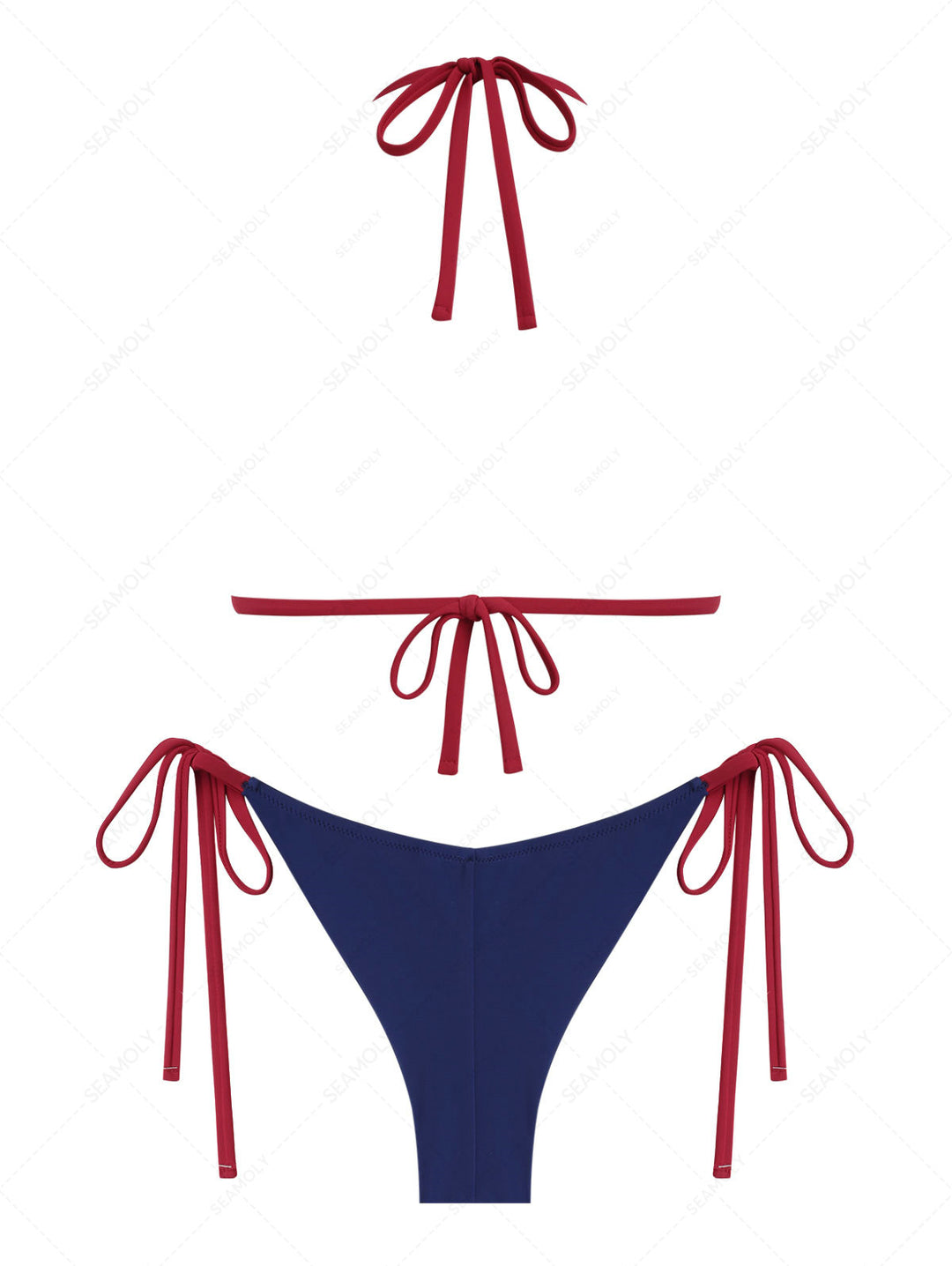 Seamolly  Lace Bowknot Triangle Top & Cheeky Brazilian Bottom Bikini Set for 4th of July