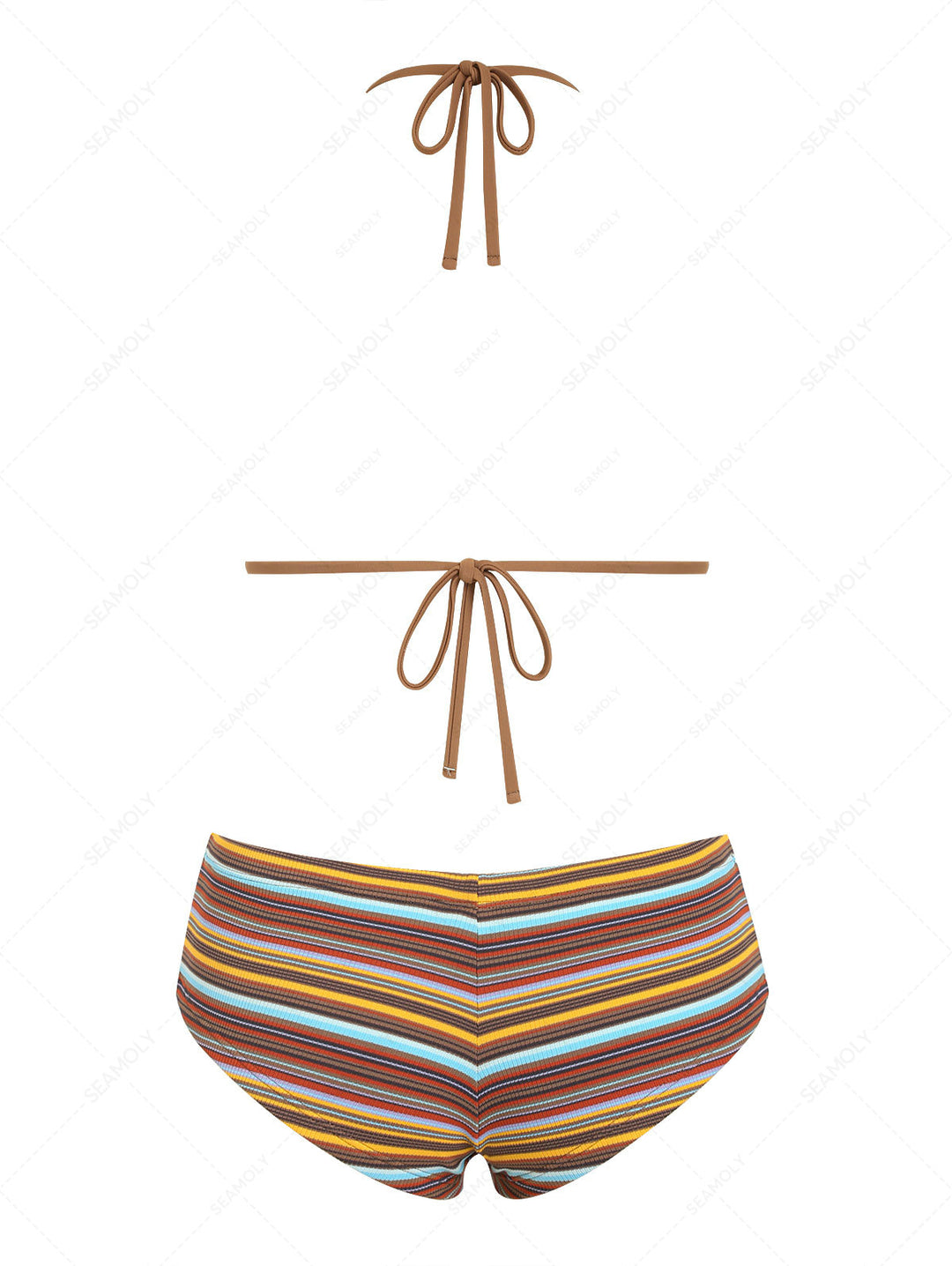 Seamolly Striped Halter Triangle Cheeky Boyshorts Bikini Set