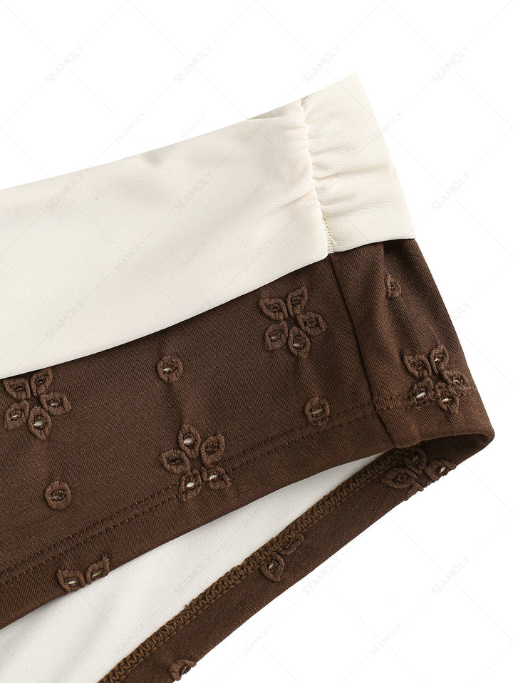 Seamolly Recycled Fabric Eyelet Jacquard Foldover Swim Bottom Bikini Boyshorts