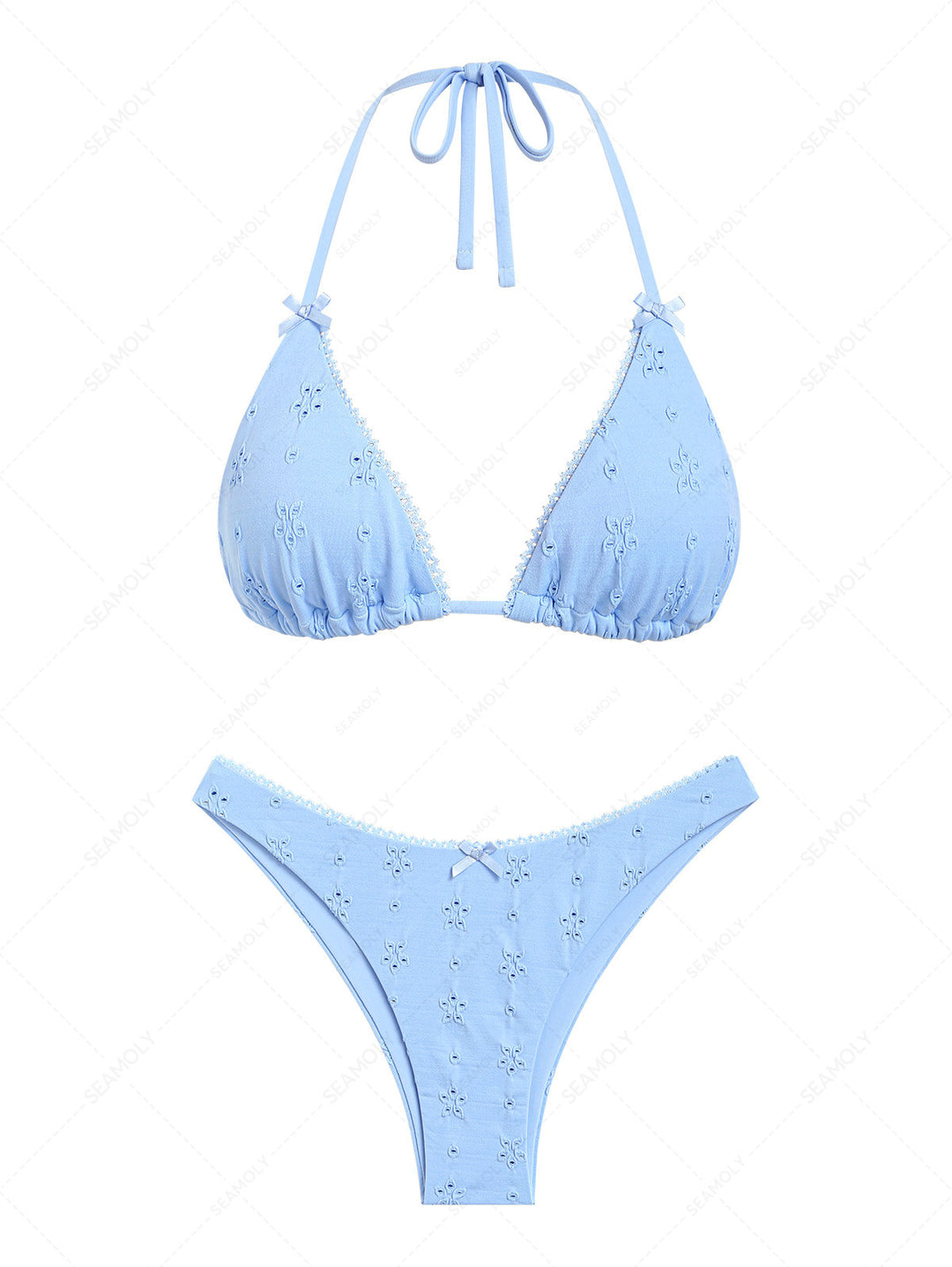 Seamolly Recycled Fabric Jacquard Lace Bowknot Cheeky Bikini Set