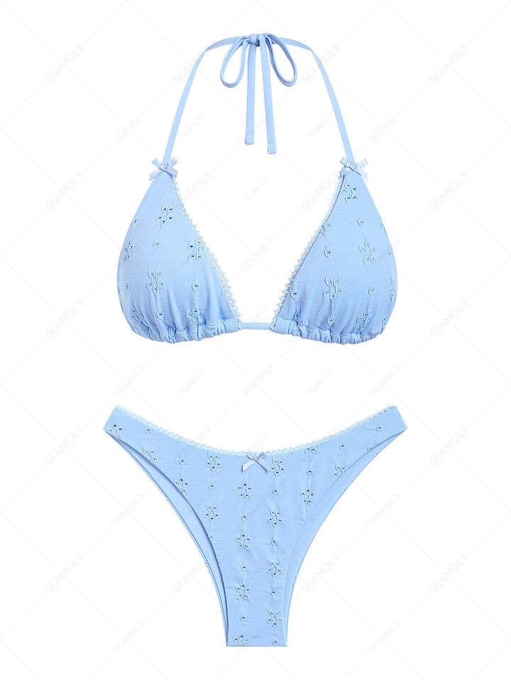 Seamolly Recycled Fabric Jacquard Lace Bowknot Cheeky Bikini Set