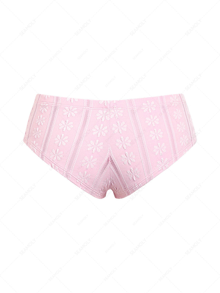 Seamolly Floral Jacquard Textured Bikini Bottom Cheeky Swim Boyshorts