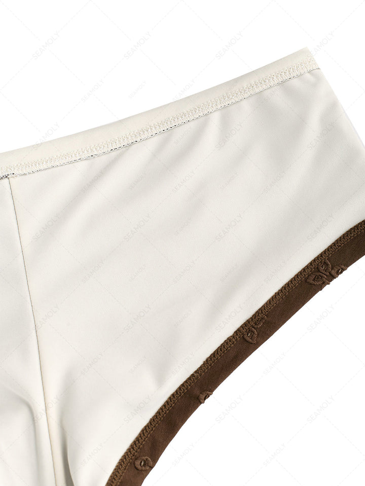 Seamolly Recycled Fabric Eyelet Jacquard Foldover Swim Bottom Bikini Boyshorts