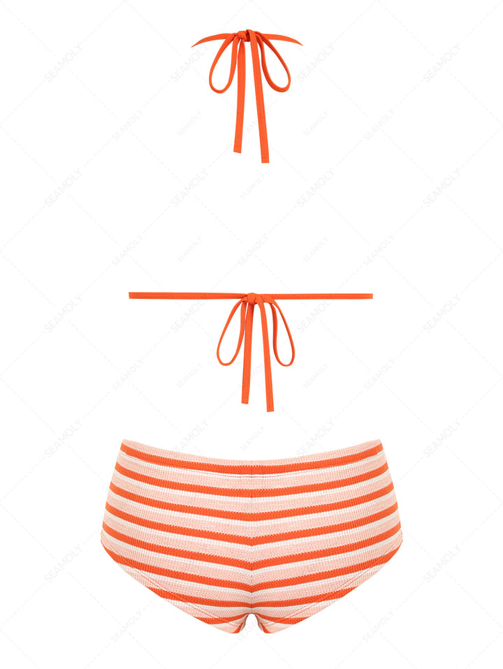 Seamolly Striped Contrast Binding Triangle Cheeky Boyshorts Bikini Set