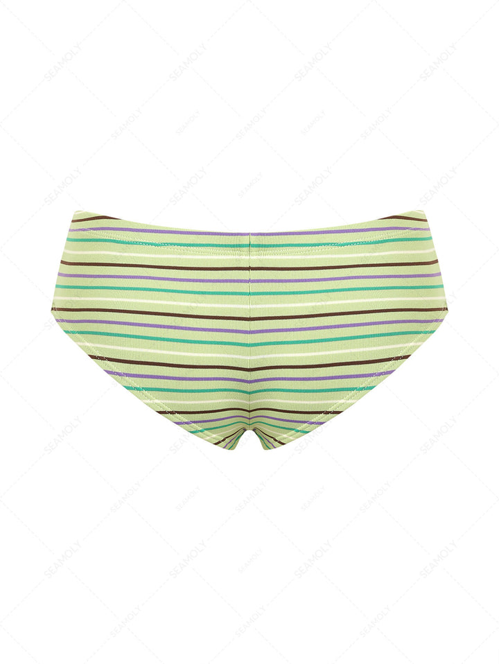 Seamolly 3 Piece Striped Triangle Push Up Brazilian Cheeky Boyshort Bikini Set