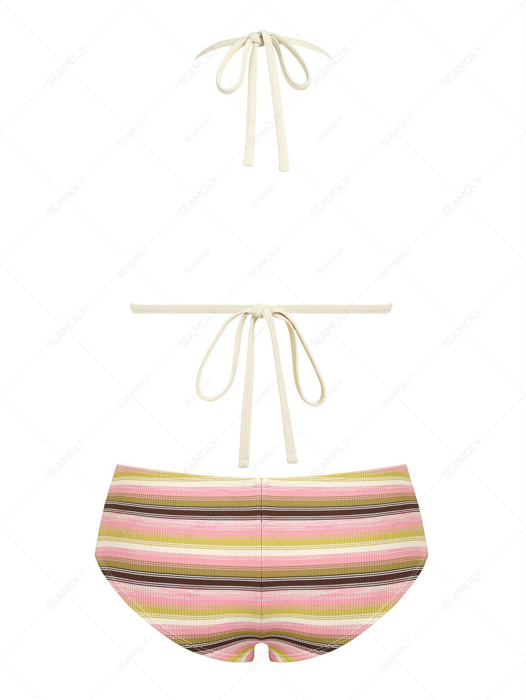 Seamolly Y2K Striped Triangle Push Up Top & Cheeky Boyshorts Bikini Set