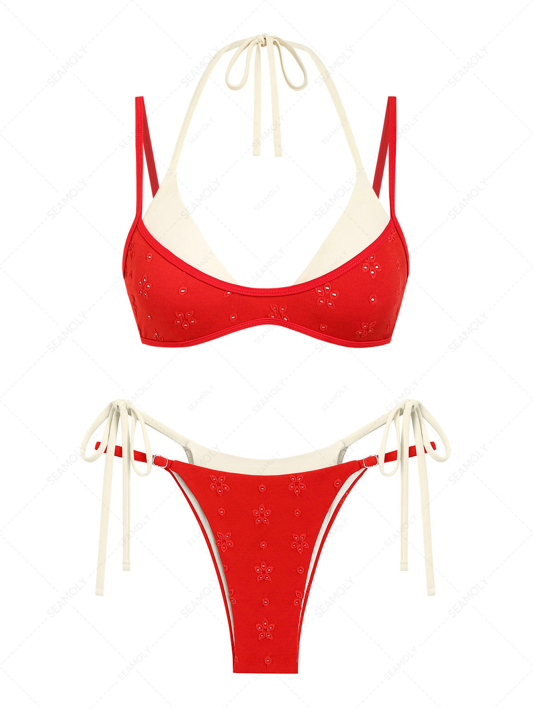 Seamolly 3 Piece Recycled Fabric Jacquard String Double Layer Cheeky Boyshort Bikini Set