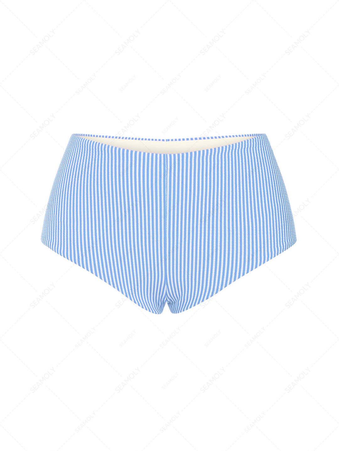 Sky Blue Striped Beach Swim High Rise Bottom Boyshorts