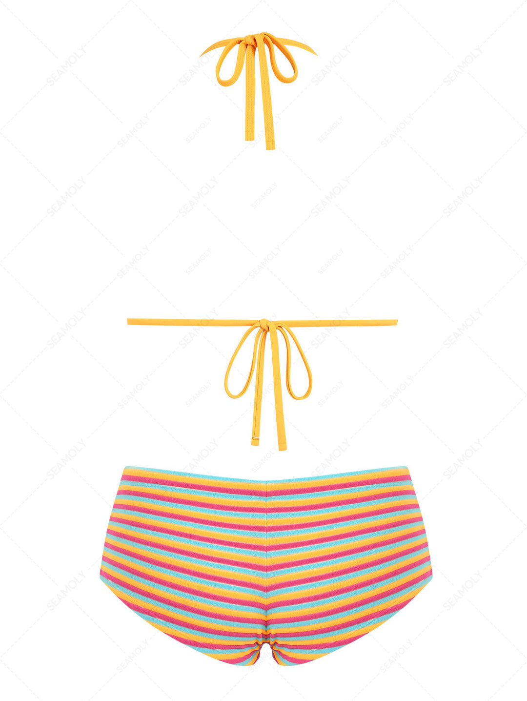 Seamolly Toweling Terry Cloth Striped Contrast Binding Cheeky Boyshorts Bikini Set