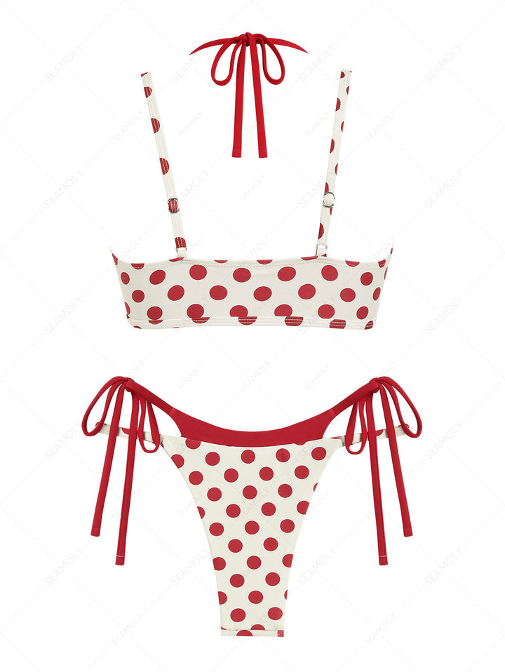 Seamolly Contrast Color Polka Dot Print String Double Layer Bikini Set
