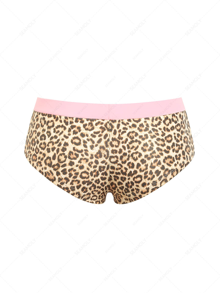 Seamolly Leopard Print Bowknot Bikini Bottom Cheeky Swim Boyshorts