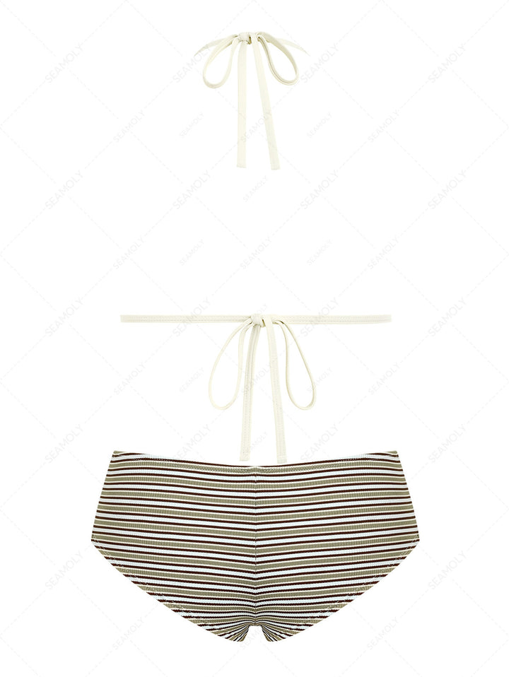 Seamolly Y2K Striped Triangle Push Up Top & Cheeky Boyshorts Bikini Set