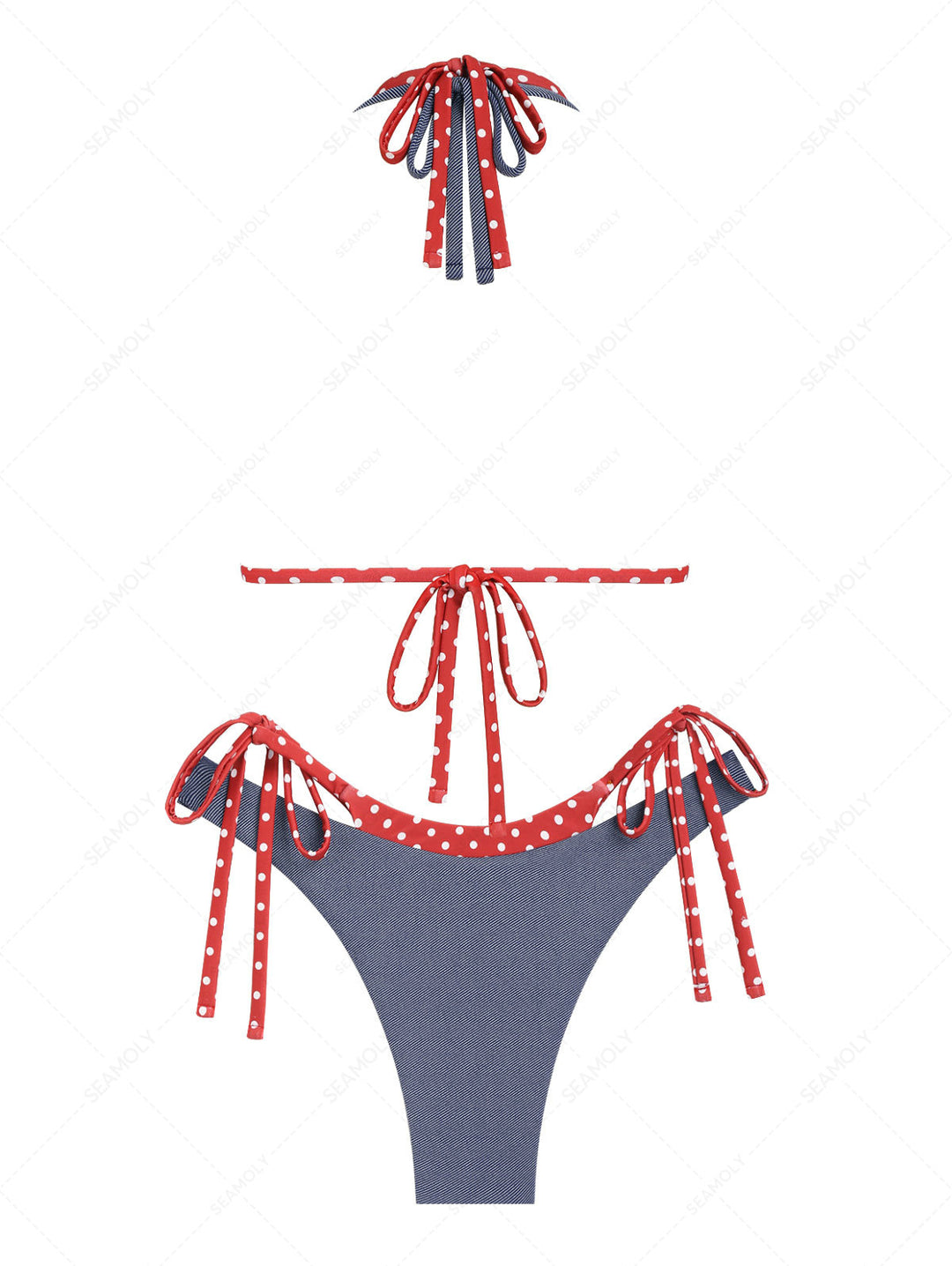 Seamolly Denim Polka Dot Print O Ring Double Layer Bikini Set