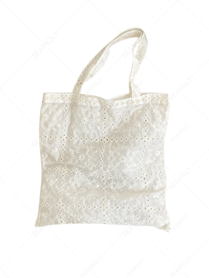 French Checkered Eyelet Floral Embroidery Shoulder Bag
