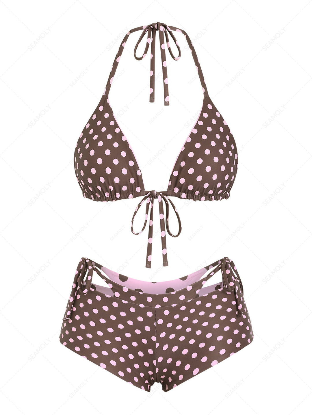 Seamolly Polka Dot Triangle Top & Double Layer Cheeky Boyshorts Reversible Bikini Set