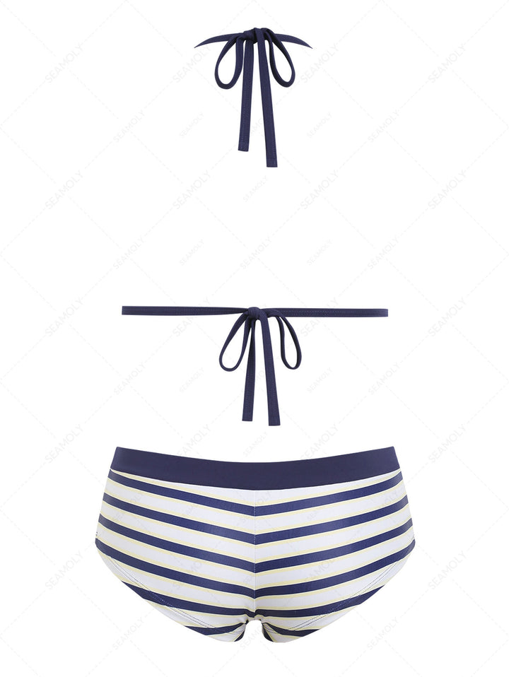 Seamolly Striped Contrast Binding Cheeky Boyshorts Bikini Set