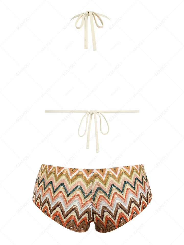 Seamolly Crochet Chevron Contrast Binding Cheeky Boyshorts Bikini Set