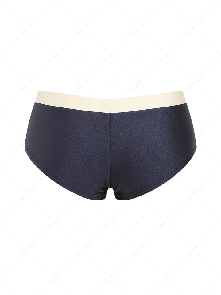 Seamolly 3 Piece Two Tone Tie Side Double Layer Cheeky Boyshort Bikini Set