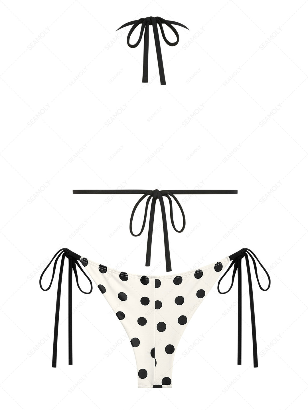 Seamolly 3 Piece Polka Dot Picot Trim Triangle Brazilian Cheeky Boyshort Bikini Set