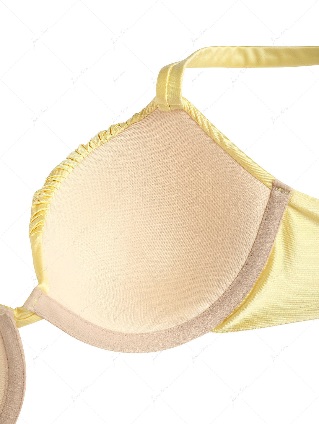 Light Yellow Satin Ruched Underwire Push Up Top & Cheeky Brazilian Bottom Bikini Set