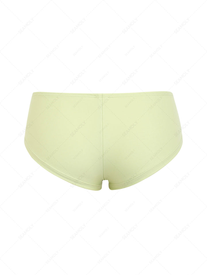 Seamolly Solid Color Grommet Lace Up Bikini Bottom Cheeky Swim Boyshorts