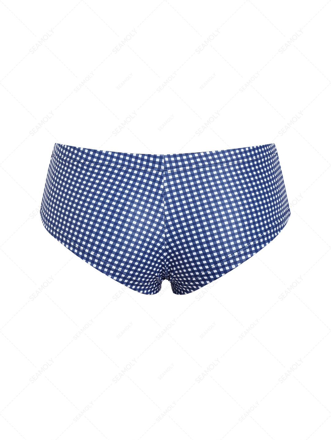 Seamolly 3 Piece Gingham Frilled Ruffles Bowknot Triangle Cheeky Boyshort Bikini Set