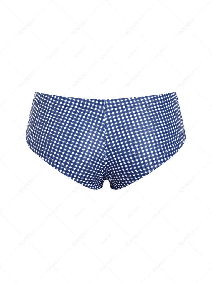 Seamolly 3 Piece Gingham Frilled Ruffles Bowknot Triangle Cheeky Boyshort Bikini Set