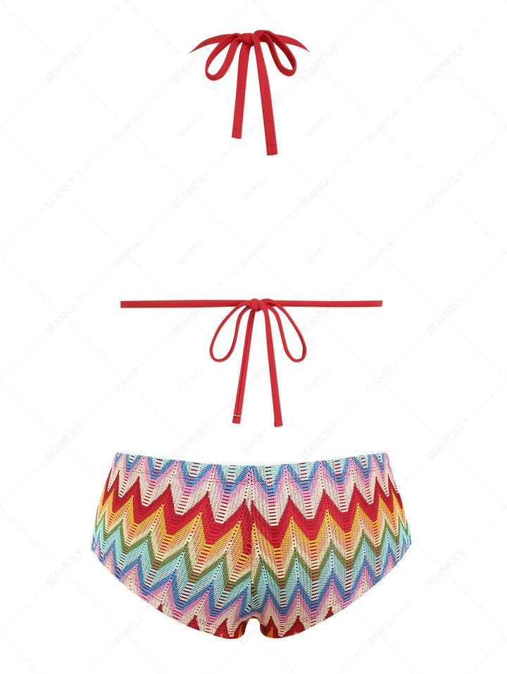 Seamolly Crochet Chevron Contrast Binding Cheeky Boyshorts Bikini Set