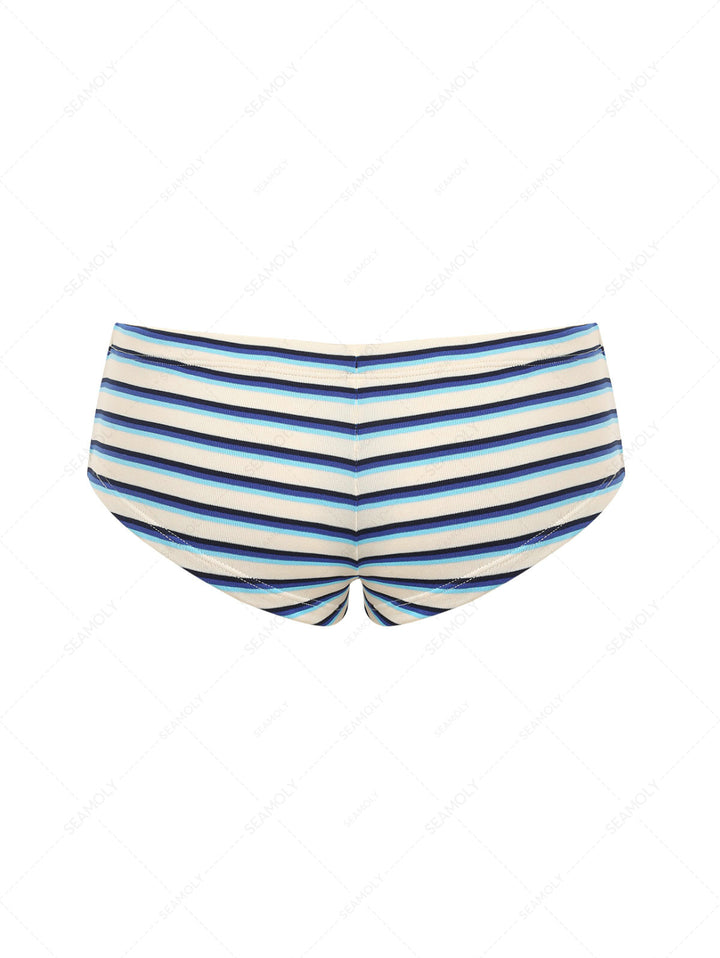 Seamolly Striped Low Rise Bikini Bottom Cheeky Swim Boyshorts