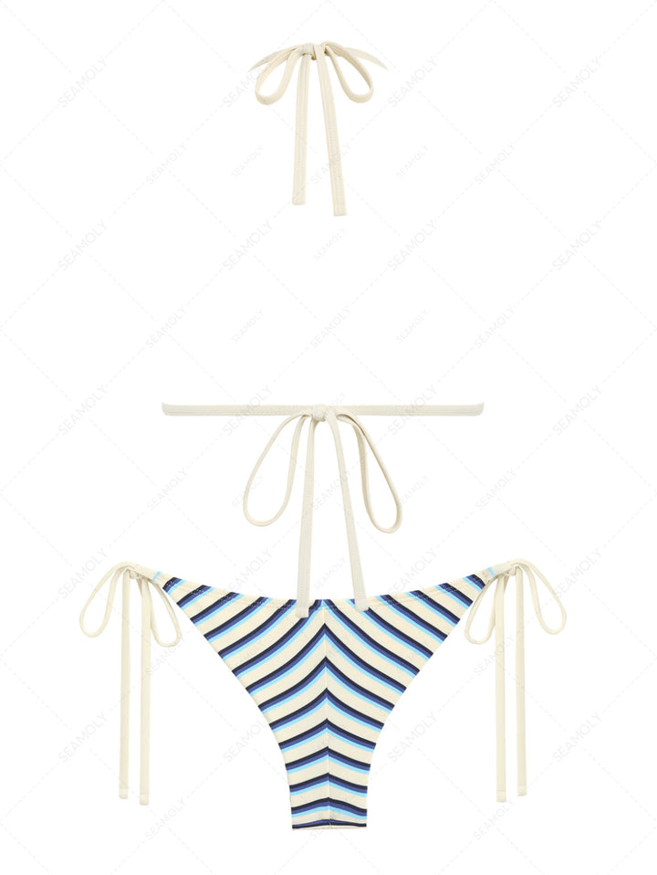 Seamolly Striped Triangle Push Up Top & Cheeky Brazilian Bottom Bikini Set