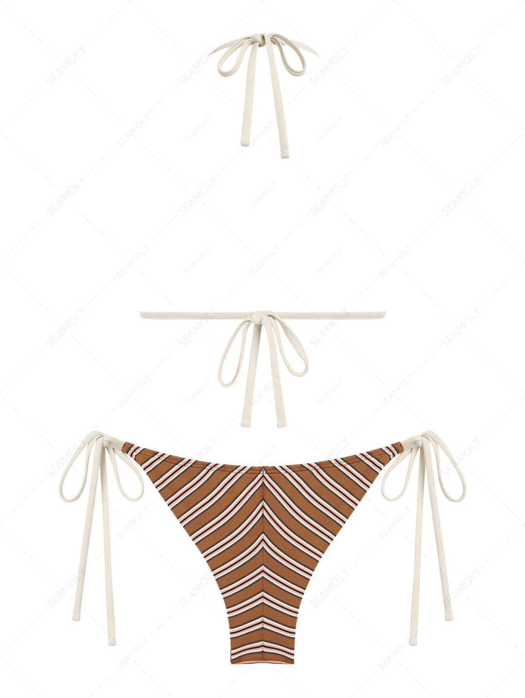 Seamolly Striped Halter Triangle Top & Cheeky Brazilian Bottom Bikini Set