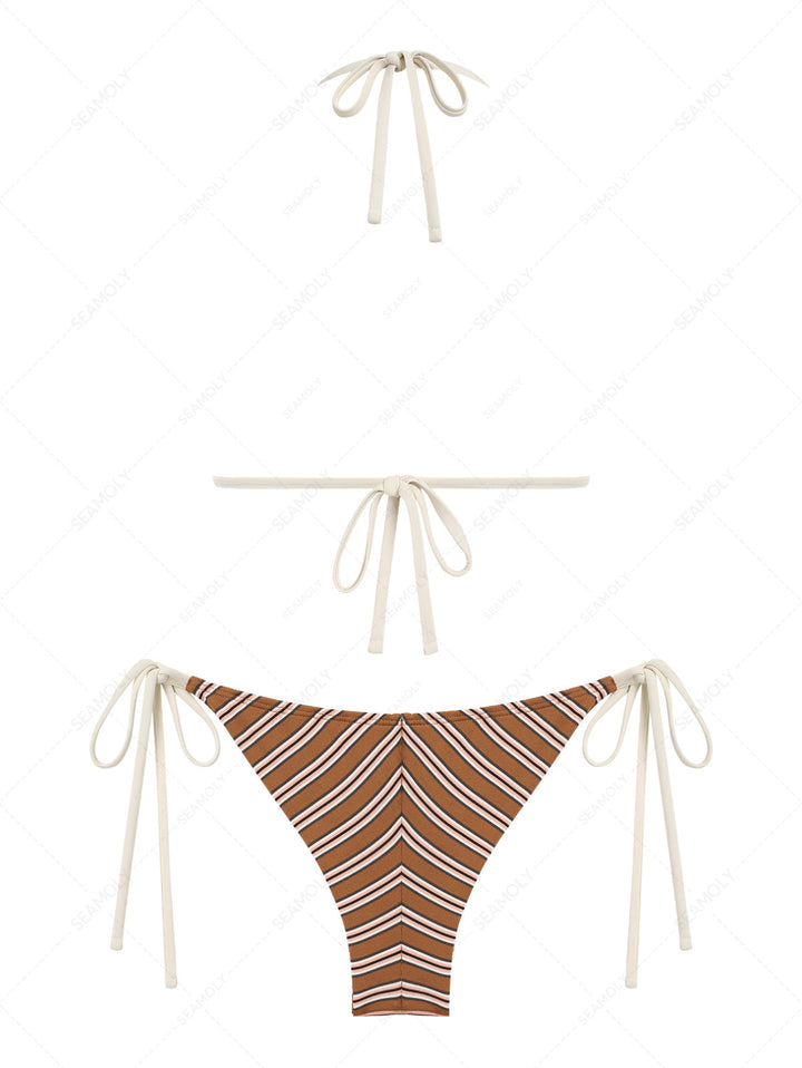 Seamolly Striped Halter Triangle Top & Cheeky Brazilian Bottom Bikini Set