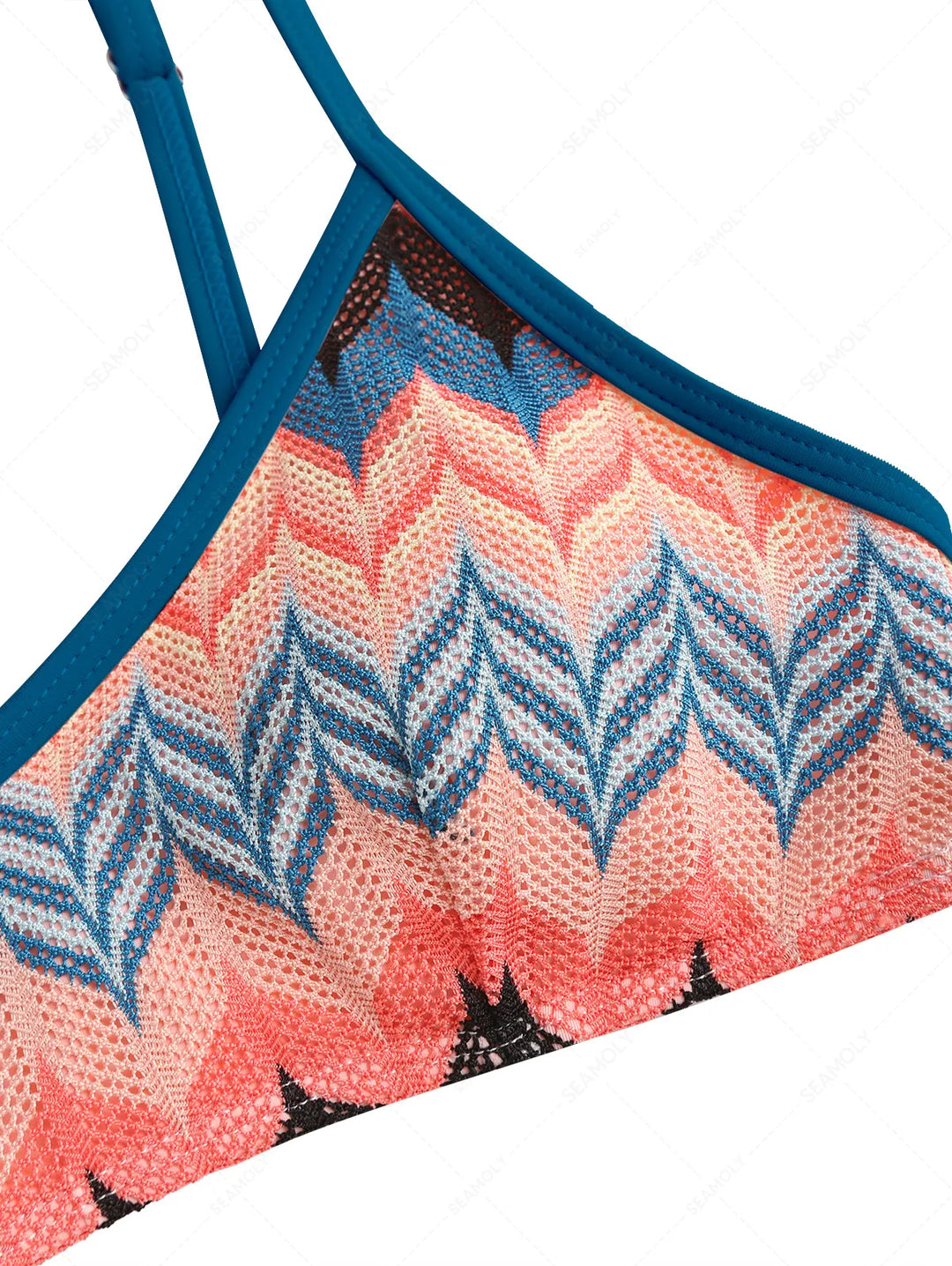 Seamolly Geometric Open-knit Textured Bralette Cheeky Boyshorts Bikini Set