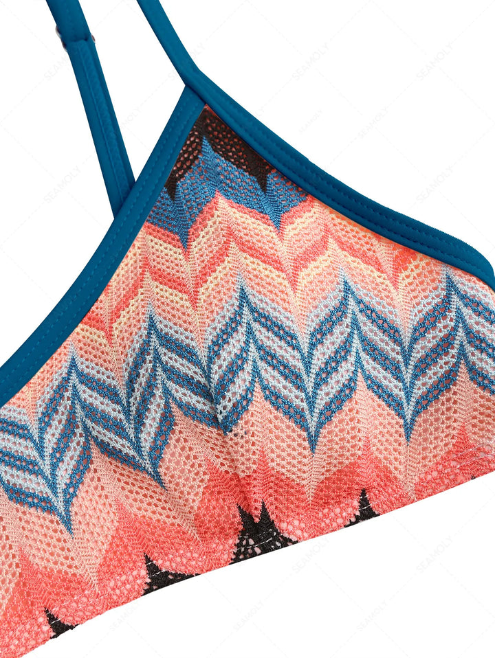 Seamolly Geometric Open-knit Textured Bralette Cheeky Boyshorts Bikini Set
