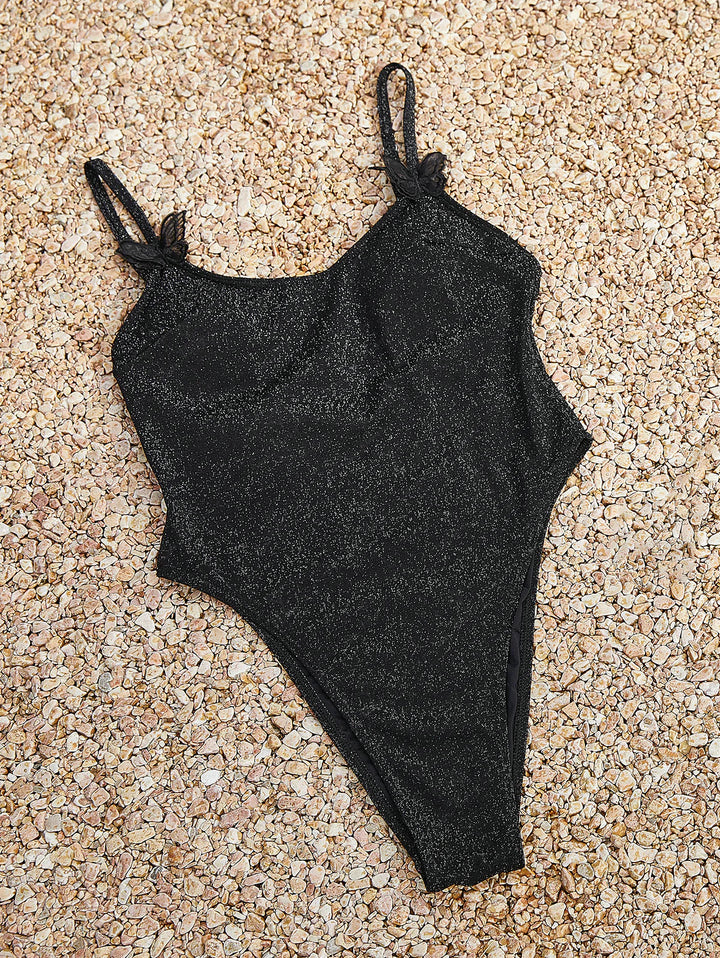 Sparkly Glitter Metallic Butterfly Backless High Leg One-piece Swimsuit