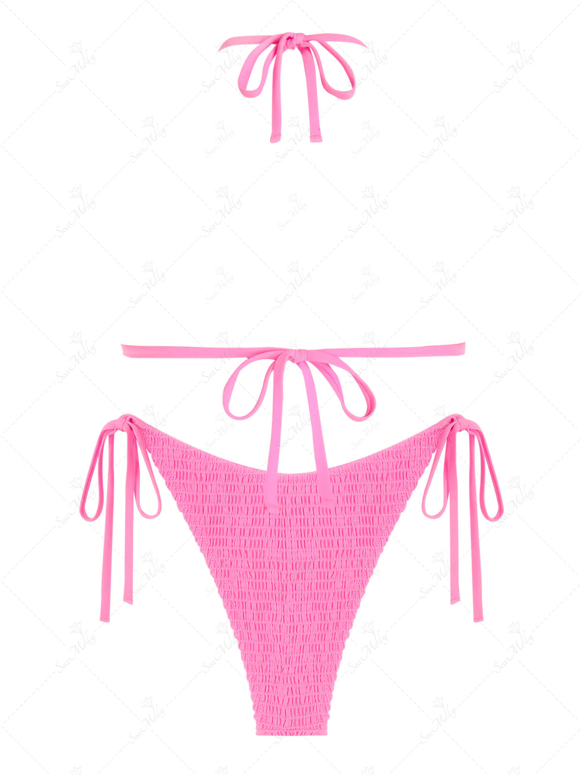 Shirred Smocked Halter Tie Side Triangle String Bikini Set