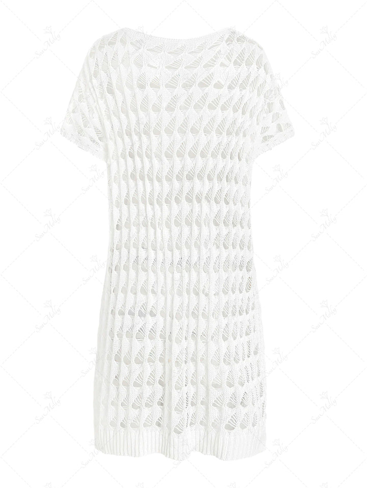 Crochet Knit Sheer Side Slit Beach Dress