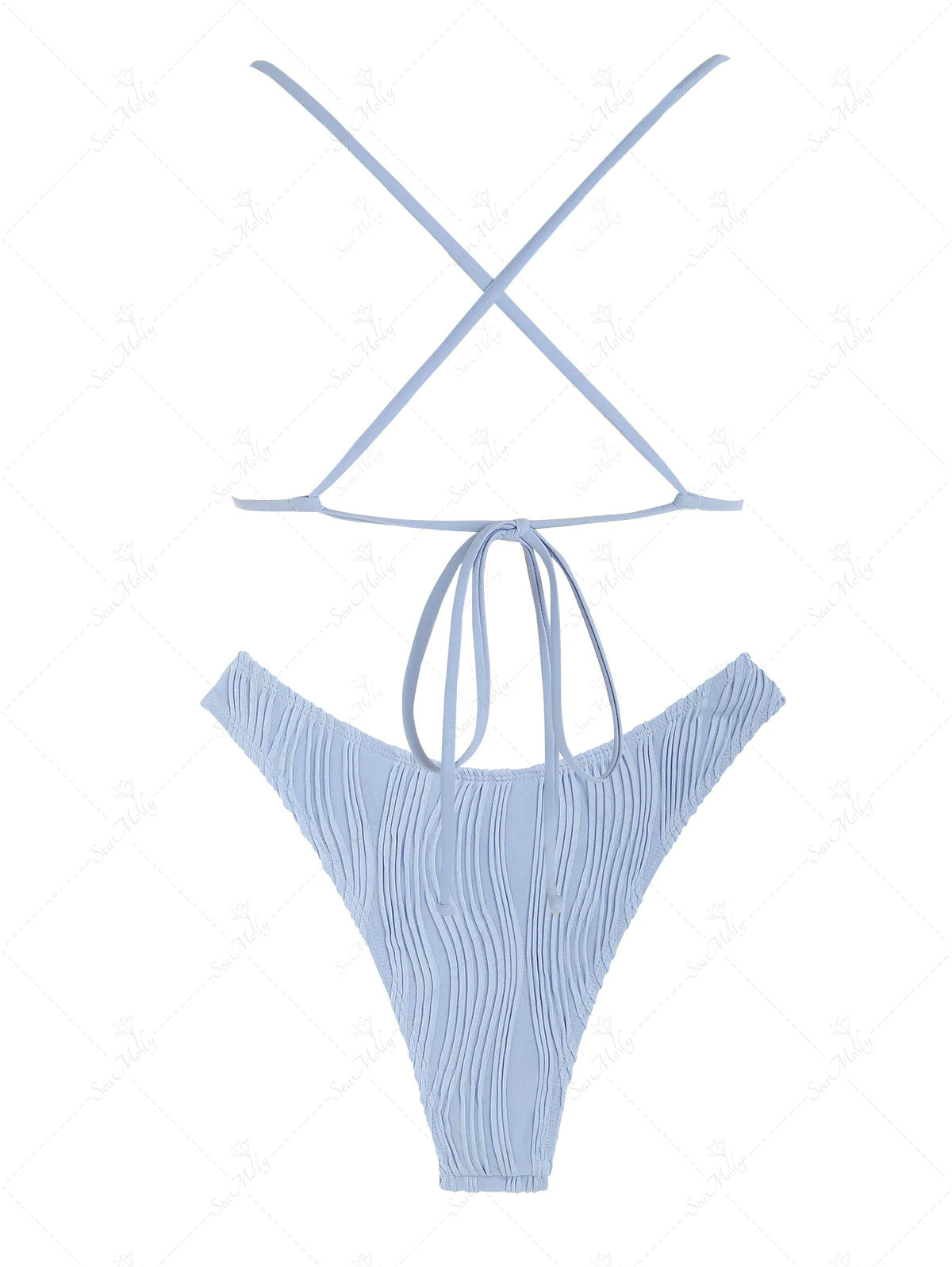 Seamolly Textured U Metal Criss Cross High Leg Bikini Set