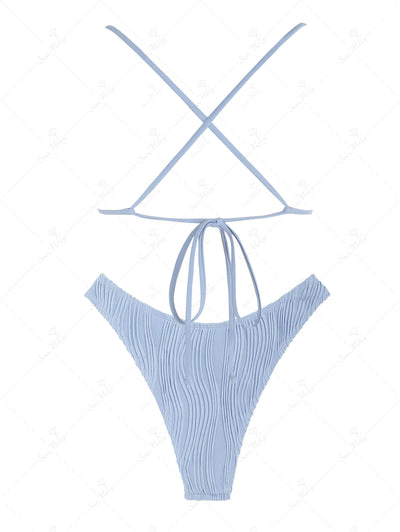 Seamolly Textured U Metal Criss Cross High Leg Bikini Set