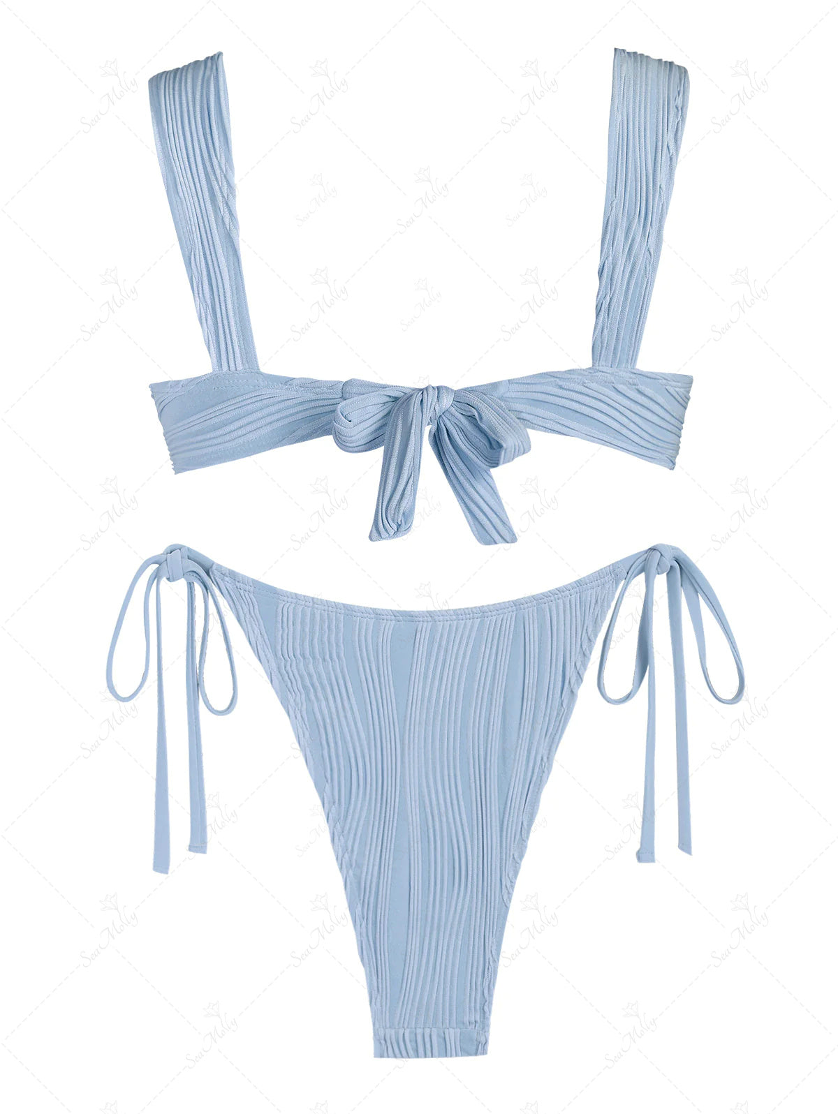 Textured Cinched Tie Straps Tanga Bikini Set