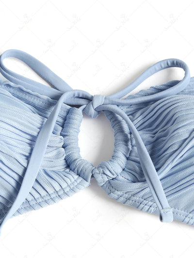 Textured Cinched Tie Straps Tanga Bikini Set